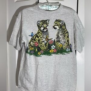 Vintage 1991 USA Signal Sports Habitat Cheetah Cats Single Stitch T Shirt L AA10